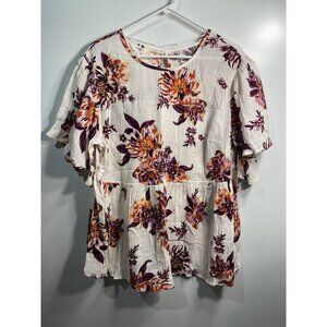 terra & sky womens short sleeve blouse top shirt plus size 0X 14w floral